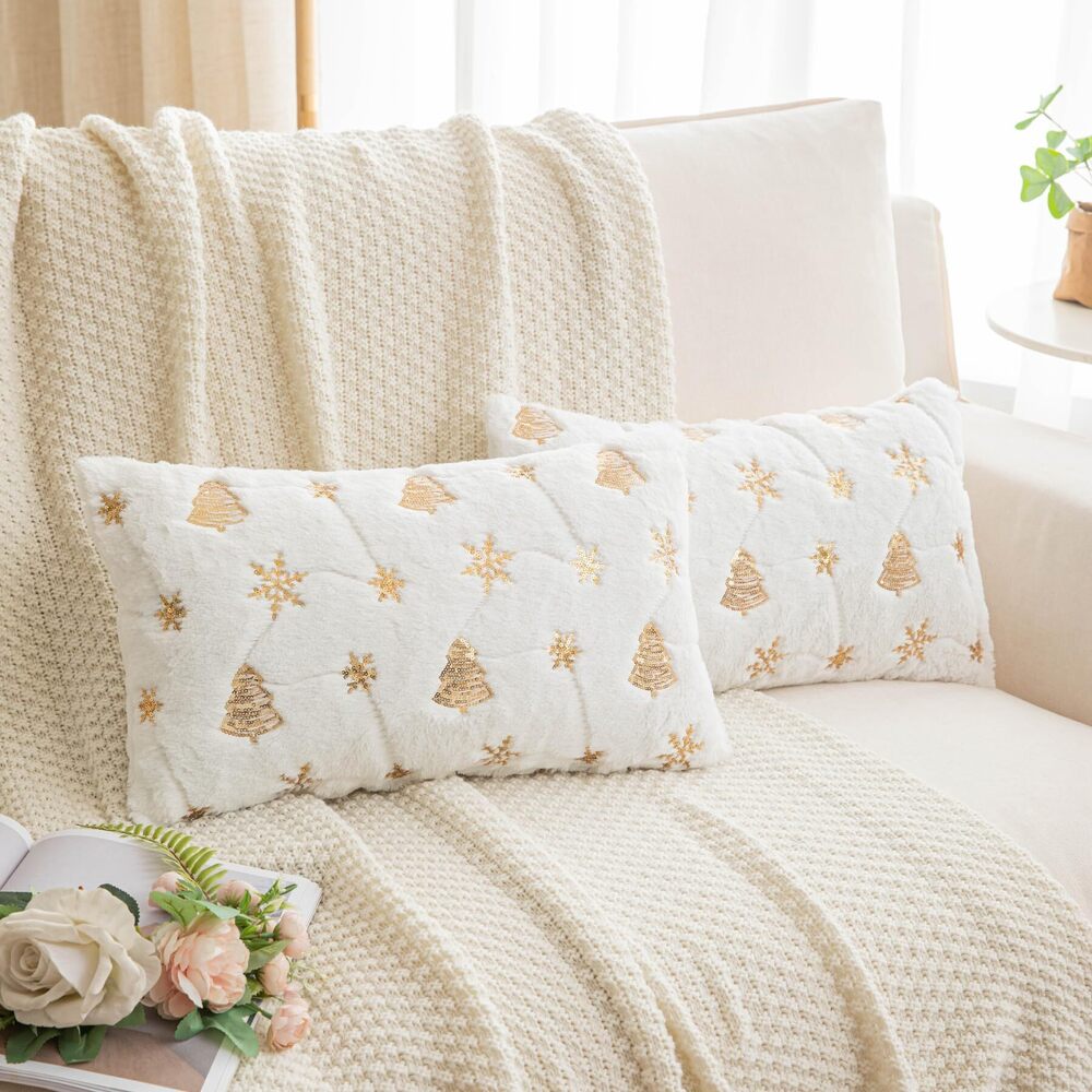 3362 White Christmas Decorative Throw Pillow Covers Pack of 2, Sequins